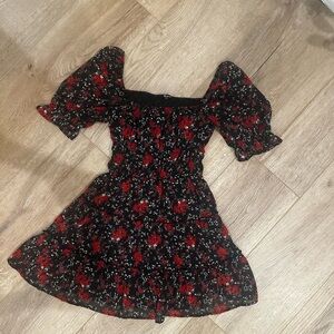 Trixxi Black Dress with Red Floral Design